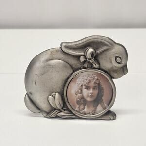 Vintage 2005 Hallmark White Rabbit Mini Photo Frame 2" Round Photo Bunny Easter